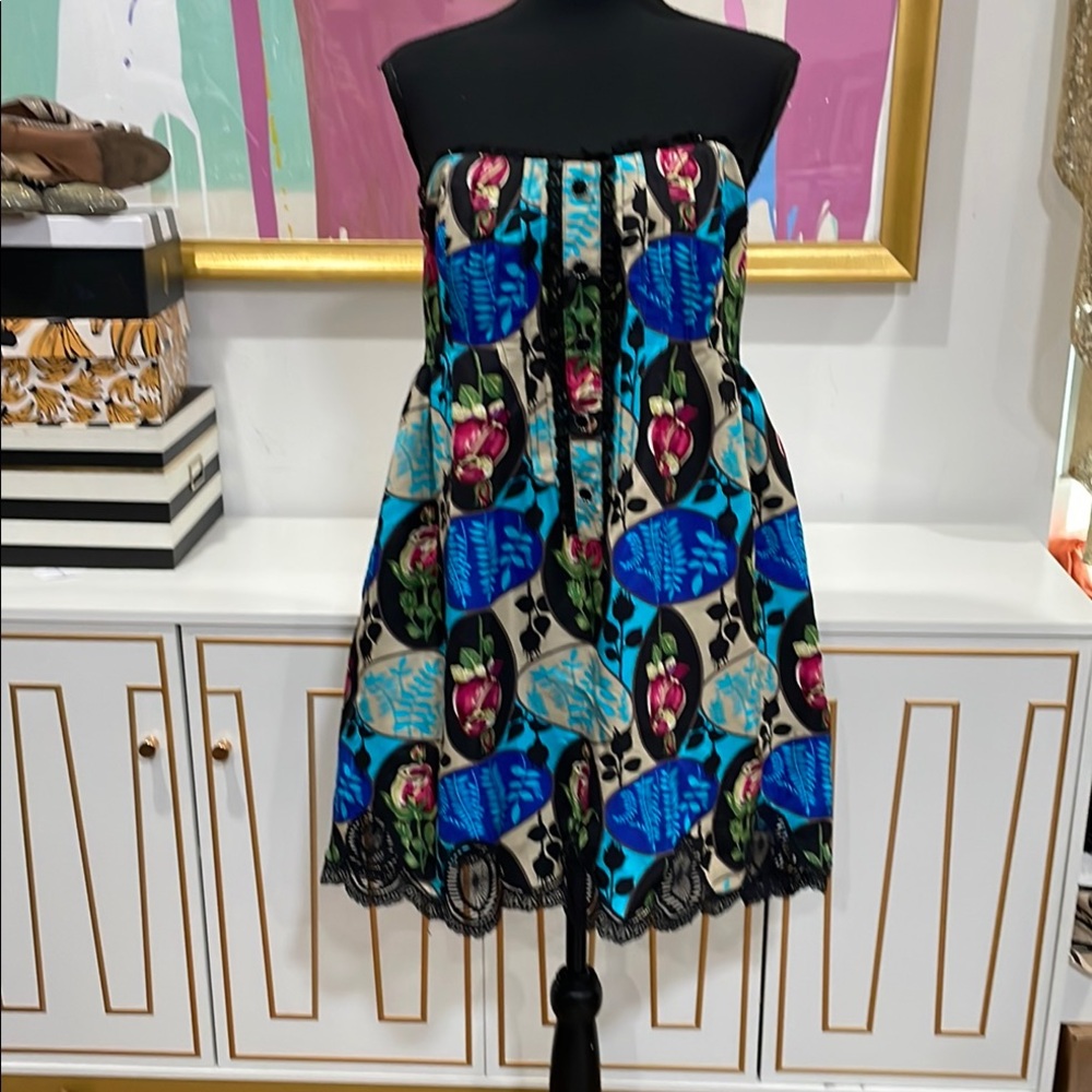 Anna Sui Strapless Dress with Lace Hem 10